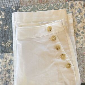 Ann Taylor Factory White Sailor-Inspired Straight Leg Trousers with Gold Buttons